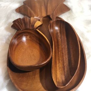 MCM wooden pineapple tray and mini dishes